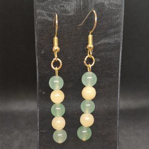 NEW - 18K Gold Plated Hardware Earrings with Yellow Jade and Aventurine
